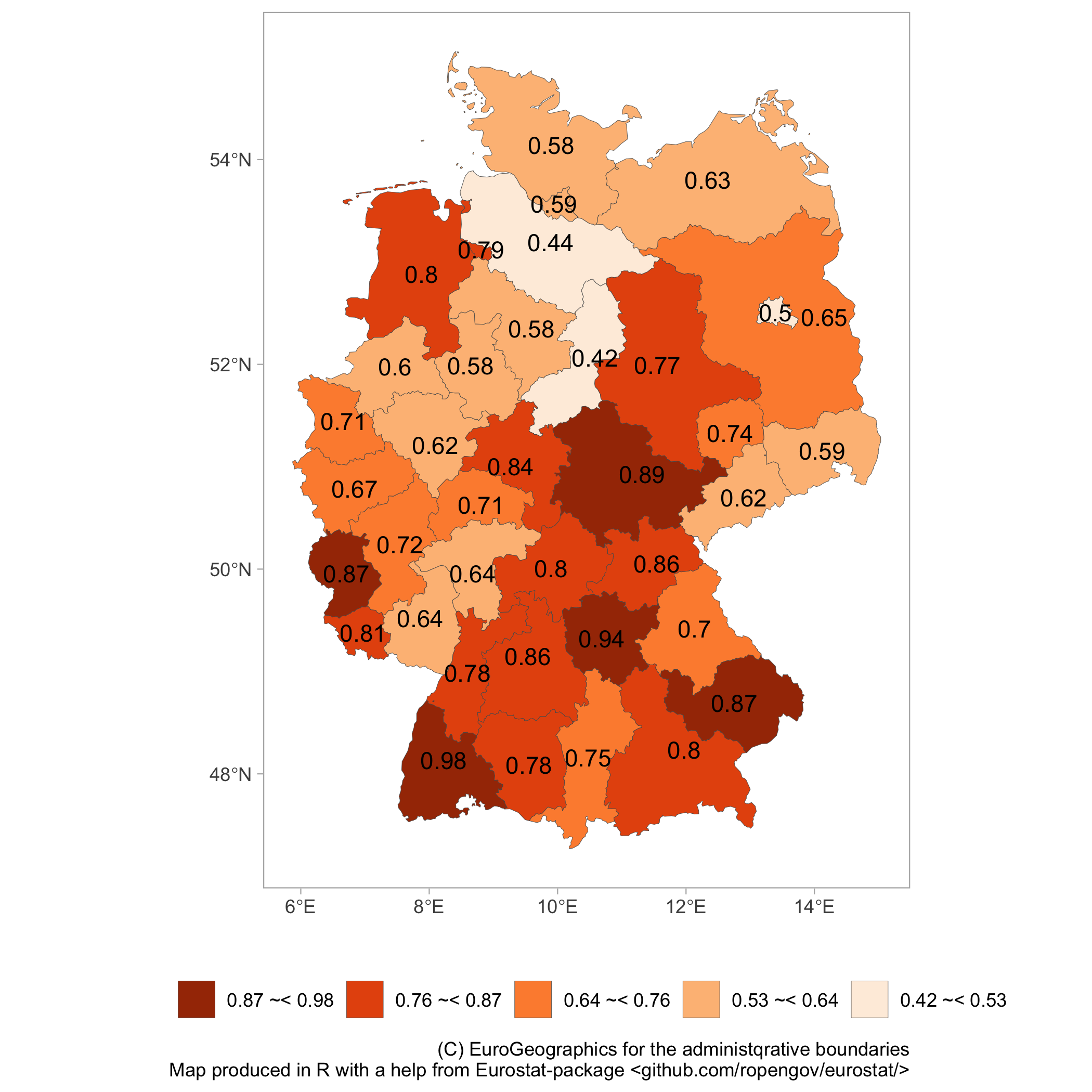 Regional mean inflation rates for German regions